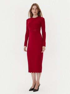 TWINSET Sukienka dzianinowa 252TP3040 Czerwony Slim Fit. Czerwone sukienki Twinset, xs, bez wzorów, z dzianiny, bez kołnierzyka, bez ramiączek. Za 683,99 zł.