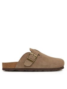 DeeZee Klapki W23Q22095 Beżowy. Brązowe klapki DeeZee, bez wzorów, ze skóry, bez obcasa. Za 169,99 zł.