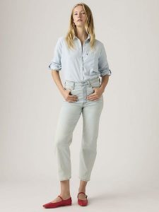 Levi's Dżinsy - Straight fit - w kolorze błękitnym rozmiar: W30/L27. Niebieskie jeansy Levi's®, z aplikacjami, ze skóry, z podwyższonym stanem. Za 224,95 zł.