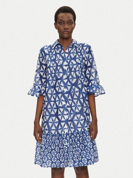 Iconique Sukienka koszulowa IC25-087 Niebieski Relaxed Fit. Niebieskie kombinezony Iconique, s, bez wzorów, z bawełny, bez kołnierzyka, bez ramiączek, koszulowe. Za 279,99 zł.