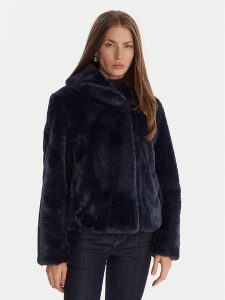 Guess Futro W0BL0N WDCH0 Granatowy Regular Fit. Niebieskie płaszcze Guess, m, z aplikacjami, z futra, bez kaptura. Za 699,99 zł.