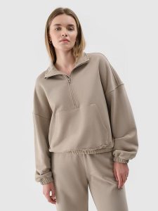 4F Bluza dresowa bez kaptura damska - beżowa XS. Brązowe bluzy 4f, xs, bez wzorów, z bawełny, bez kaptura. W wyprzedaży za 89,99 zł.