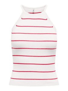 ONLY Top "Gemma" w kolorze biało-różowym rozmiar: XL. Białe topy ONLY, xl, bez wzorów, ze splotem, bez kołnierzyka, bez ramiączek. Za 41,69 zł.