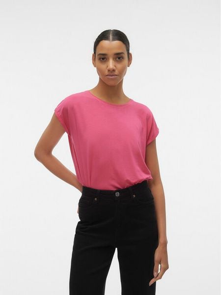 Vero Moda T-Shirt Ava 10284468 Różowy Regular Fit. Czerwone t-shirty Vero Moda, s, bez wzorów, z lyocellu, bez kołnierzyka, bez ramiączek. Za 45,99 zł.