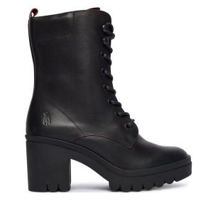 Trzewiki Fly London. Czarne botki Fly London, bez wzorów, bez obcasa, na słupku, bez zapięcia. Za 599,99 zł.