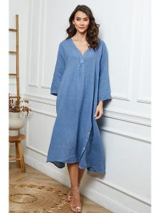 Joséfine Lniana sukienka w kolorze niebieskim rozmiar: S. Niebieskie sukienki Joséfine, na co dzień, s, bez wzorów, ze lnu, z asymetrycznym kołnierzem, bez ramiączek, maxi, asymetryczne. Za 217,99 zł.