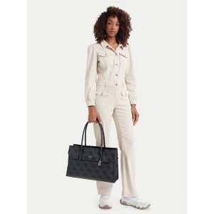 Torebka Guess. Czarne shopper bag Guess, z aplikacjami, bez dodatków. Za 794,99 zł.