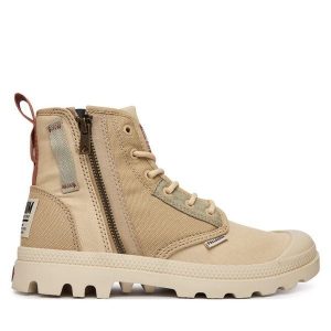 Trapery Palladium. Brązowe buty zimowe Palladium, bez obcasa, bez zapięcia. Za 429,99 zł.