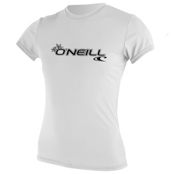 Koszulka do pływania damska O'Neill Basic Skins Sun Shirt. Białe bluzki O'Neill, m, bez wzorów, sportowe, bez kołnierzyka, bez ramiączek. Za 92,99 zł.