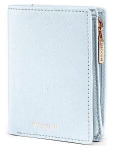 Puccini Skórzany portfel "Zen" w kolorze błękitnym - 11,5 x 8,5 x 2 cm rozmiar: onesize. Niebieskie portfele Puccini, bez wzorów, z materiału. Za 150,02 zł.