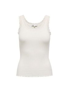 ONLY Top Sara 15345994 Kremowy Slim Fit. Białe topy ONLY, l, bez wzorów, z bawełny, bez kołnierzyka, bez ramiączek. Za 59,99 zł.