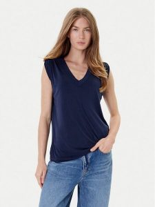 Guess Bluzka W5YP52 KCYW2 Granatowy Regular Fit. Niebieskie bluzki Guess, xl, z aplikacjami, bez kołnierzyka, bez ramiączek. Za 129,99 zł.