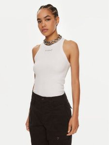 Pinko Top Distinto 100822 A22X Biały Regular Fit. Białe topy Pinko, xs, bez wzorów, z bawełny, bez kołnierzyka, bez ramiączek. Za 179,99 zł.