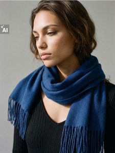 Szalik z frędzlami - niebieski. Niebieskie szaliki Sinsay, bez wzorów. Za 15,99 zł.
