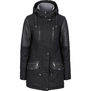 Kurtka parka z wstawkami ze sztucznej skóry bonprix czarny. Czarne kurtki bonprix, z materiału. Za 269,99 zł.