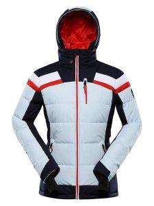 Alpine Pro Kurtka narciarska "Ferera" w kolorze błękitnym ze wzorem rozmiar: M. Niebieskie kurtki sportowe Alpine Pro, m, bez wzorów, z puchu, bez kaptura, narciarskie. Za 567,00 zł.