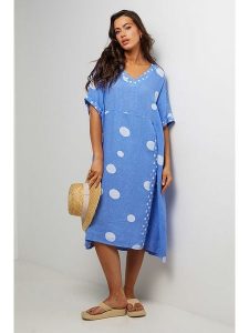 Le Monde du Lin Lniana sukienka w kolorze niebieskim rozmiar: 38/40. Niebieskie sukienki Le Monde du Lin, na co dzień, bez wzorów, ze lnu, klasyczne, bez kołnierzyka, bez ramiączek, midi, proste. Za 184,89 zł.