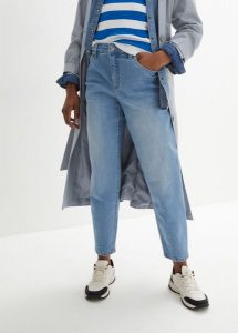 Dżinsy Barrel, high waist, cropped. Niebieskie jeansy bonprix, bez wzorów, z jeansu, z podwyższonym stanem. Za 139,99 zł.