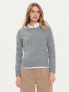 Tommy Hilfiger Sweter WW0WW43586 Szary Regular Fit. Szare swetry klasyczne TOMMY HILFIGER, l, z wełny, bez kołnierzyka. Za 549,99 zł.