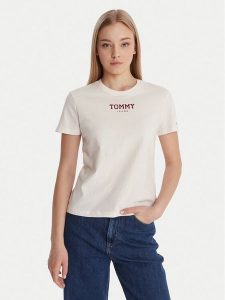 Tommy Jeans T-Shirt Essential DW0DW21842 Biały Regular Fit. Białe t-shirty Tommy Jeans, l, bez wzorów, z bawełny, bez kołnierzyka, bez ramiączek. Za 129,99 zł.