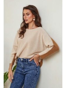 Joséfine Sweter "Dorog" w kolorze beżowo-jasnobrązowym rozmiar: M. Brązowe swetry oversize Joséfine, m, bez wzorów, z kaszmiru, bez ramiączek. Za 195,99 zł.