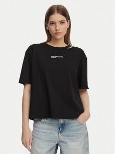 Karl Lagerfeld Jeans T-Shirt B2W17077 Czarny Regular Fit. Czarne t-shirty Karl Lagerfeld Jeans, xs, bez wzorów, z bawełny, bez kołnierzyka, bez ramiączek. Za 290,99 zł.
