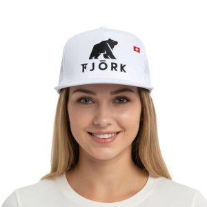 Czapka Trucker Fjork. Niebieskie czapki FJORK MERINO, bez wzorów, z bawełny, eleganckie. Za 129,00 zł.