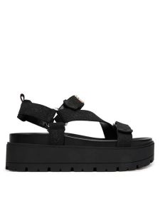 Guess Sandały FLJFTT FAL03 Czarny. Czarne sandały Guess, z aplikacjami, z materiału, bez obcasa, na płaskiej podeszwie, bez zapięcia. Za 529,99 zł.