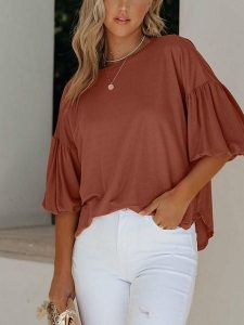 Milan Kiss Bluzka w kolorze jasnobrązowym rozmiar: XL. Brązowe bluzki Milan Kiss, xl, bez wzorów, bez kołnierzyka, bez ramiączek. Za 140,86 zł.