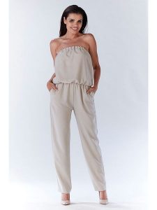 Awama Kombinezon w kolorze beżowym rozmiar: L. Brązowe kombinezony Awama, l, bez wzorów, bez kołnierzyka, bez ramiączek. Za 77,73 zł.