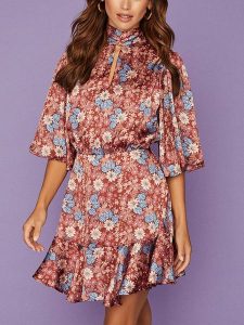 Milan Kiss Sukienka w kolorze brązowo-niebieskim ze wzorem rozmiar: L. Brązowe sukienki Milan Kiss, l, bez wzorów, bez kołnierzyka, bez ramiączek, mini. Za 105,63 zł.