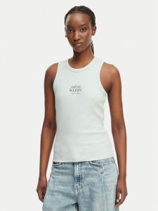 Calvin Klein Jeans Top LV047F239G Zielony jasny Slim Fit. Zielone topy Calvin Klein Jeans, xs, bez wzorów, z bawełny, bez kołnierzyka, bez ramiączek. Za 177,99 zł.
