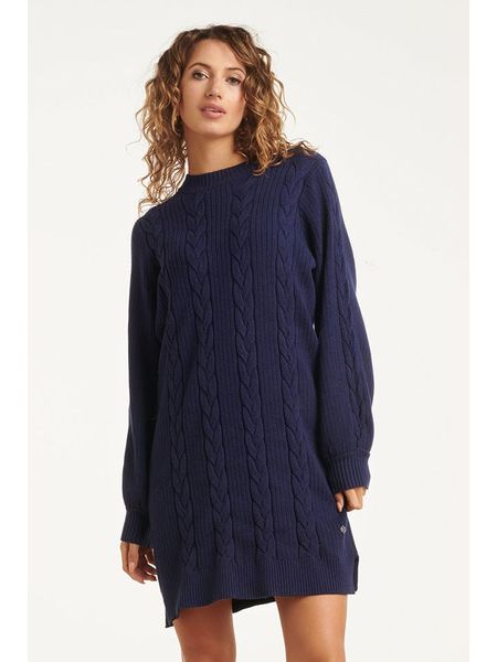 Smashed Lemon Sukienka dzianinowa w kolorze granatowym rozmiar: L. Niebieskie sukienki Smashed Lemon, na co dzień, l, bez wzorów, z dzianiny, bez kołnierzyka, bez ramiączek, midi, proste. Za 156,98 zł.