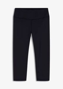 Lekkie legginsy sportowe 3/4 z wygodnym paskiem. Czarne legginsy bonprix, bez wzorów, ze skóry. Za 79,99 zł.