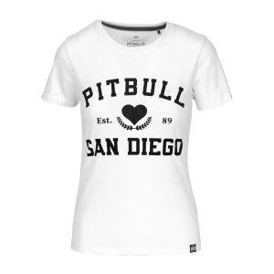 Koszulka damska Pitbull Love PB. Białe koszulki sportowe PITBULL, bez wzorów, bez ramiączek. Za 59,99 zł.