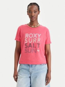 Roxy T-Shirt ERJZT06024 Różowy Regular Fit. Czerwone t-shirty Roxy, s, bez wzorów, z bawełny, bez kołnierzyka, bez ramiączek. Za 92,99 zł.