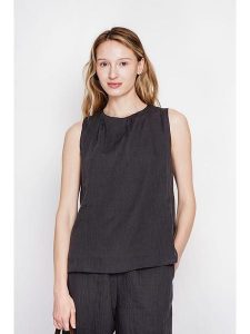Le Jardin du Lin Lniany top w kolorze czarnym rozmiar: 42. Czarne topy Le jardin du lin, bez wzorów, ze lnu, bez kołnierzyka, bez ramiączek. Za 100,99 zł.