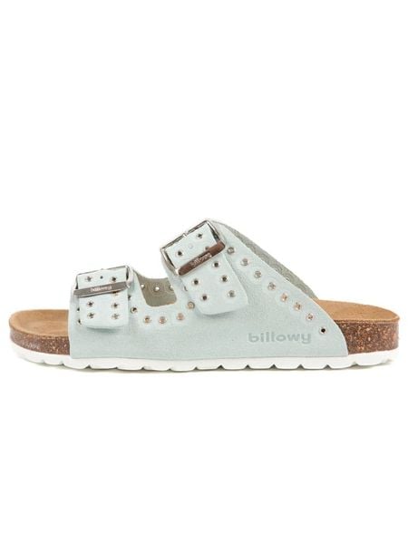 Billowy Skórzane klapki w kolorze błękitnym rozmiar: 38. Niebieskie klapki Billowy, bez wzorów, z otwartym noskiem, bez obcasa. Za 160,96 zł.