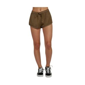 Spodenki sportowe damskie RVCA Camron. Zielone spodenki sportowe RVCA, bez wzorów, z wiskozy, sportowe. Za 123,00 zł.