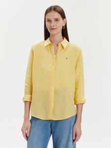 Tommy Hilfiger Koszula WW0WW42037 Żółty Relaxed Fit. Żółte koszule TOMMY HILFIGER, bez wzorów, ze lnu, bez kołnierzyka, bez ramiączek. Za 299,99 zł.