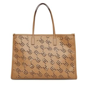 Torebka Tommy Hilfiger. Brązowe shopper bag TOMMY HILFIGER, bez wzorów, bez dodatków. Za 479,99 zł.