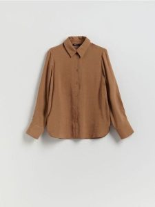 Koszula z modalem - brązowy. Brązowe koszule Reserved, l, bez wzorów, z tkaniny, bez kołnierzyka, bez ramiączek. Za 119,99 zł.