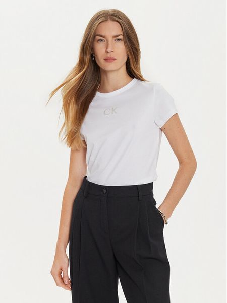 Calvin Klein T-Shirt K20K207974 Biały Regular Fit. Białe t-shirty Calvin Klein, xl, bez wzorów, z bawełny, bez kołnierzyka, bez ramiączek. Za 119,99 zł.