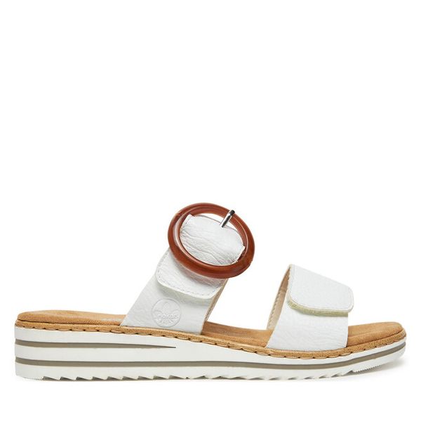 Klapki Rieker. Białe klapki Rieker, bez wzorów, bez obcasa. Za 279,99 zł.