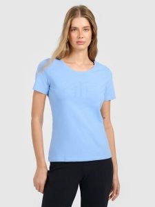 4F T-shirt slim z nadrukiem damski - niebieski XXL. Niebieskie t-shirty 4f, xs, bez wzorów, z bawełny, bez kołnierzyka, bez ramiączek. W wyprzedaży za 39,99 zł.