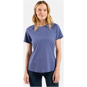 T-shirt Odlo damski do biegania ESSENTIAL 365. Fioletowe koszulki sportowe ODLO, bez wzorów, bez ramiączek, do biegania. Za 199,99 zł.