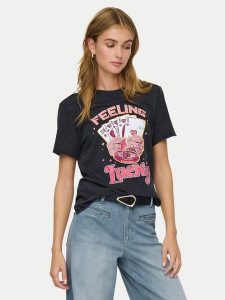 ONLY T-Shirt Lucy 15366031 Czarny Loose Fit. Czarne t-shirty ONLY, s, bez wzorów, z bawełny, bez kołnierzyka, bez ramiączek. Za 79,99 zł.