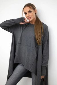 Bluza rozkloszowana u dołu grafitowa. Szare bluzy KESI, l, bez wzorów, z bawełny, z kapturem. Za 238,37 zł.