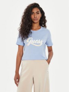 Guess T-Shirt W4YI09 JA914 Niebieski Regular Fit. Niebieskie t-shirty Guess, xl, z aplikacjami, z bawełny, bez kołnierzyka, bez ramiączek. Za 119,99 zł.