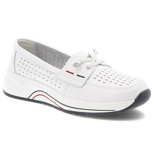 Białe Półbuty S.Barski Stylowe Obuwie Damskie Ze Skóry Naturalnej. Białe balerinki S.BARSKI, bez wzorów, z materiału, bez obcasa, bez zapięcia. Za 149,00 zł.